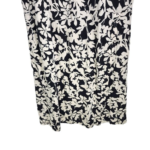 J Jill Shirt Dress Womens S‎ Black Cream Floral Pockets Buttons Short Sleeve - Picture 4 of 8